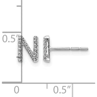 14K White Gold Diamond Initial "N" Button Earrings - 0.003 Carats Total Diamond Weight by Monteluci Fine Jewelry