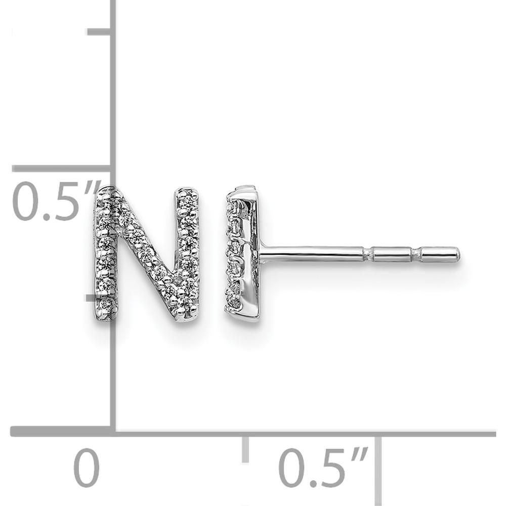 14K White Gold Diamond Initial "N" Button Earrings - 0.003 Carats Total Diamond Weight by Monteluci Fine Jewelry