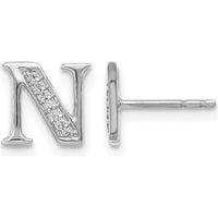 14K White Gold Diamond Initial "N" Button Earrings - 0.003 Carats Total Diamond Weight by Monteluci Fine Jewelry