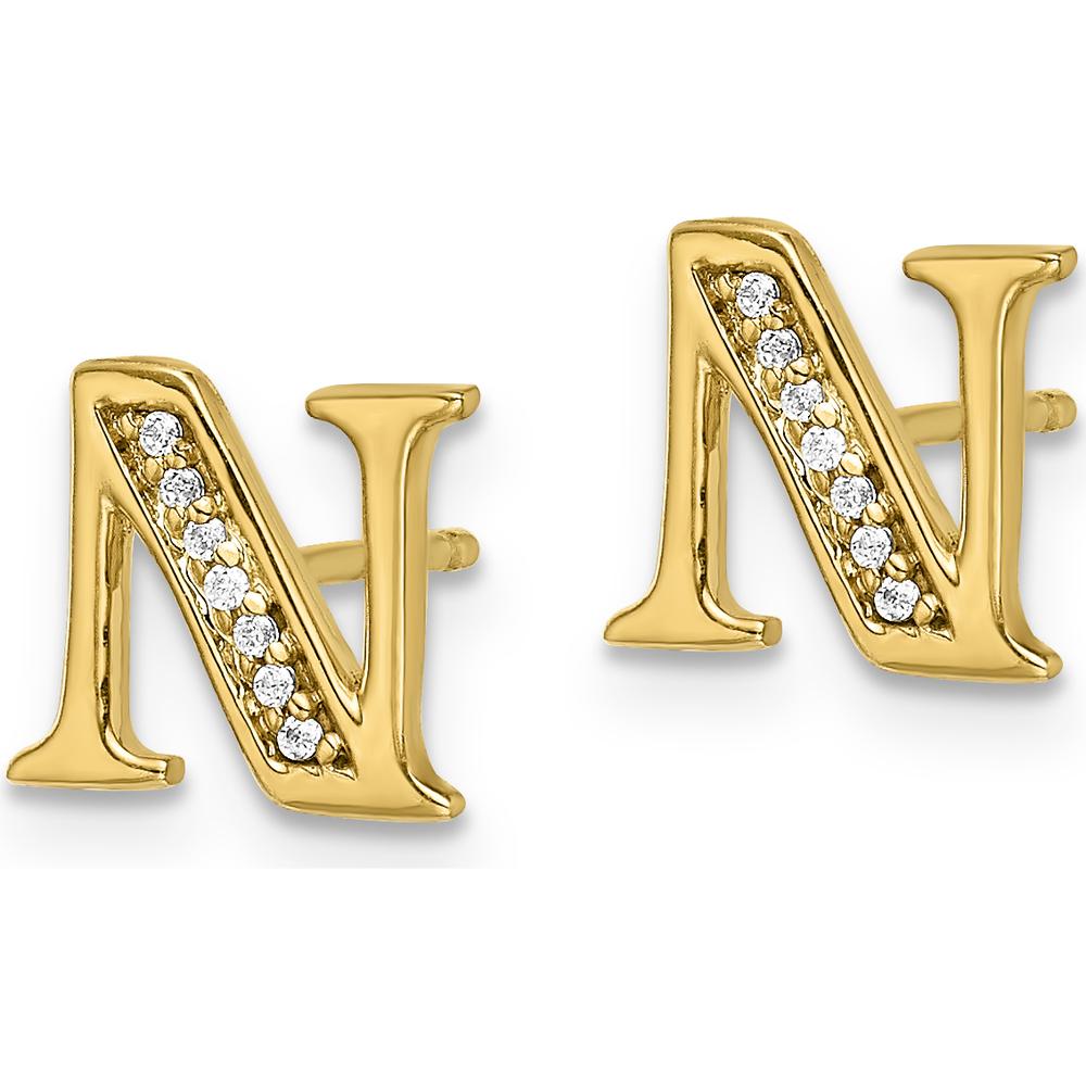 14K White Gold Diamond Initial "N" Button Earrings - 0.003 Carats Total Diamond Weight by Monteluci Fine Jewelry
