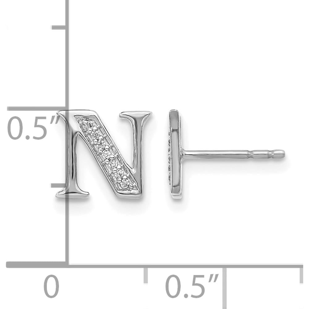 14K White Gold Diamond Initial "N" Button Earrings - 0.003 Carats Total Diamond Weight by Monteluci Fine Jewelry