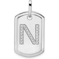 14K White Gold Diamond Initial N Dog Tag Pendant - Personalized Jewelry with Sparkling Diamonds by Oro Pregiato