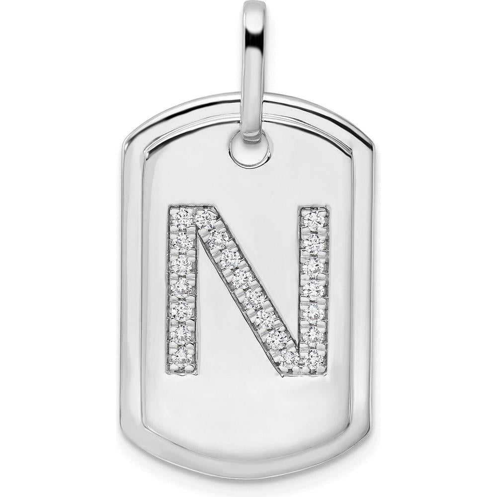 14K White Gold Diamond Initial N Dog Tag Pendant - Personalized Jewelry with Sparkling Diamonds by Oro Pregiato