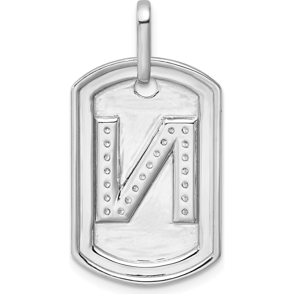 14K White Gold Diamond Initial N Dog Tag Pendant - Personalized Jewelry with Sparkling Diamonds by Oro Pregiato