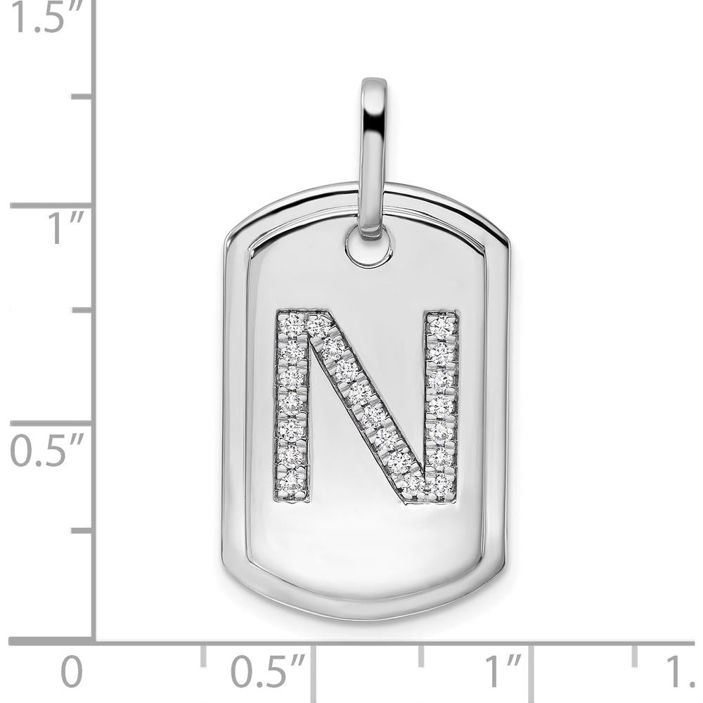 14K White Gold Diamond Initial N Dog Tag Pendant - Personalized Jewelry with Sparkling Diamonds by Oro Pregiato