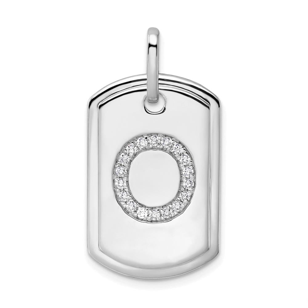 14K White Gold Diamond Initial "O" Dog Tag Charm with Diamonds - 0.35 Carat Total Diamond Weight by Oro Pregiato