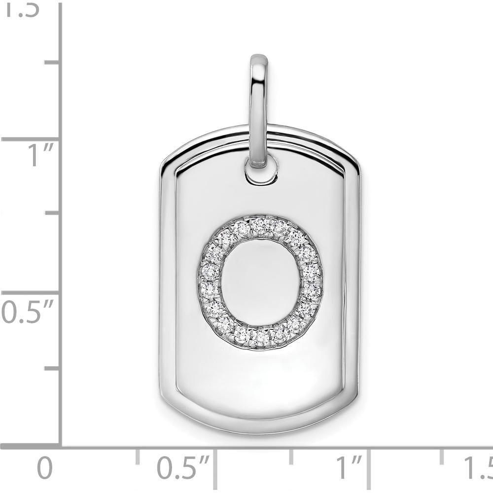 14K White Gold Diamond Initial "O" Dog Tag Charm with Diamonds - 0.35 Carat Total Diamond Weight by Oro Pregiato