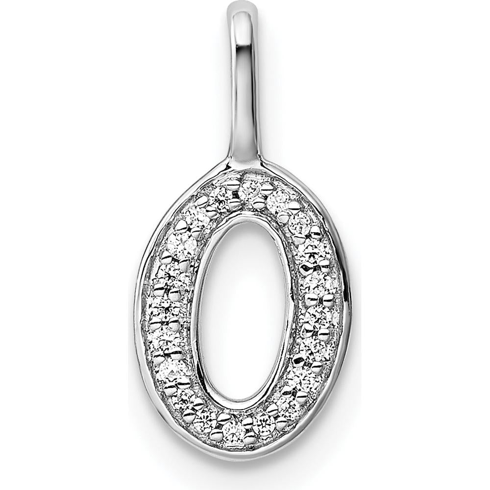 14K White Gold Diamond Initial "O" Pendant with Rhodium Plating by Oro Pregiato