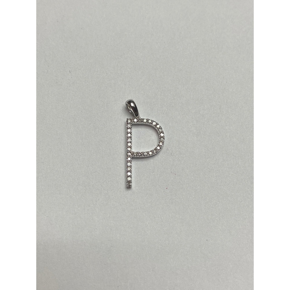 14K White Gold Diamond Initial Pendant with Pavé-Set Round Diamonds - 0.14 Carat Total Diamond Weight by Auriventus