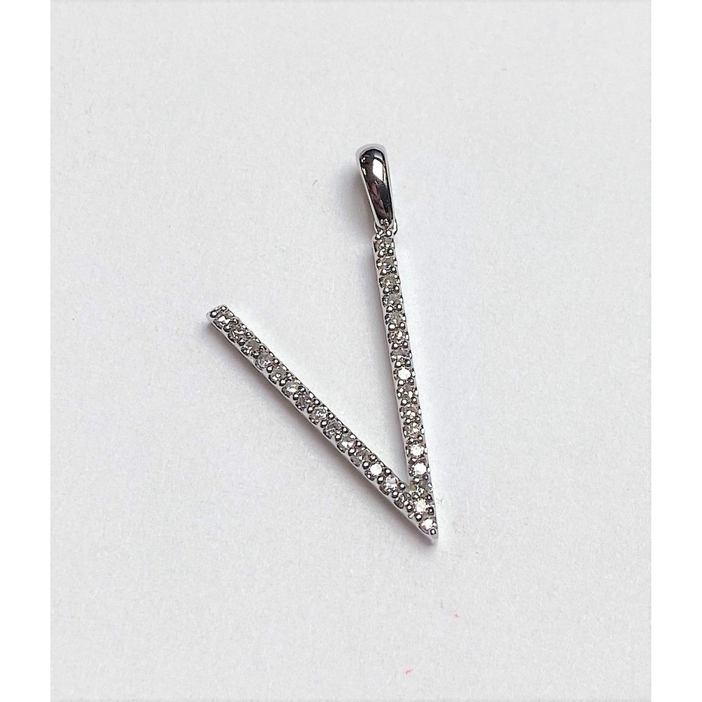 14K White Gold Diamond Initial Pendant with Prong Set Round Diamonds - 0.14 Carat Total Diamond Weight by Auriventus