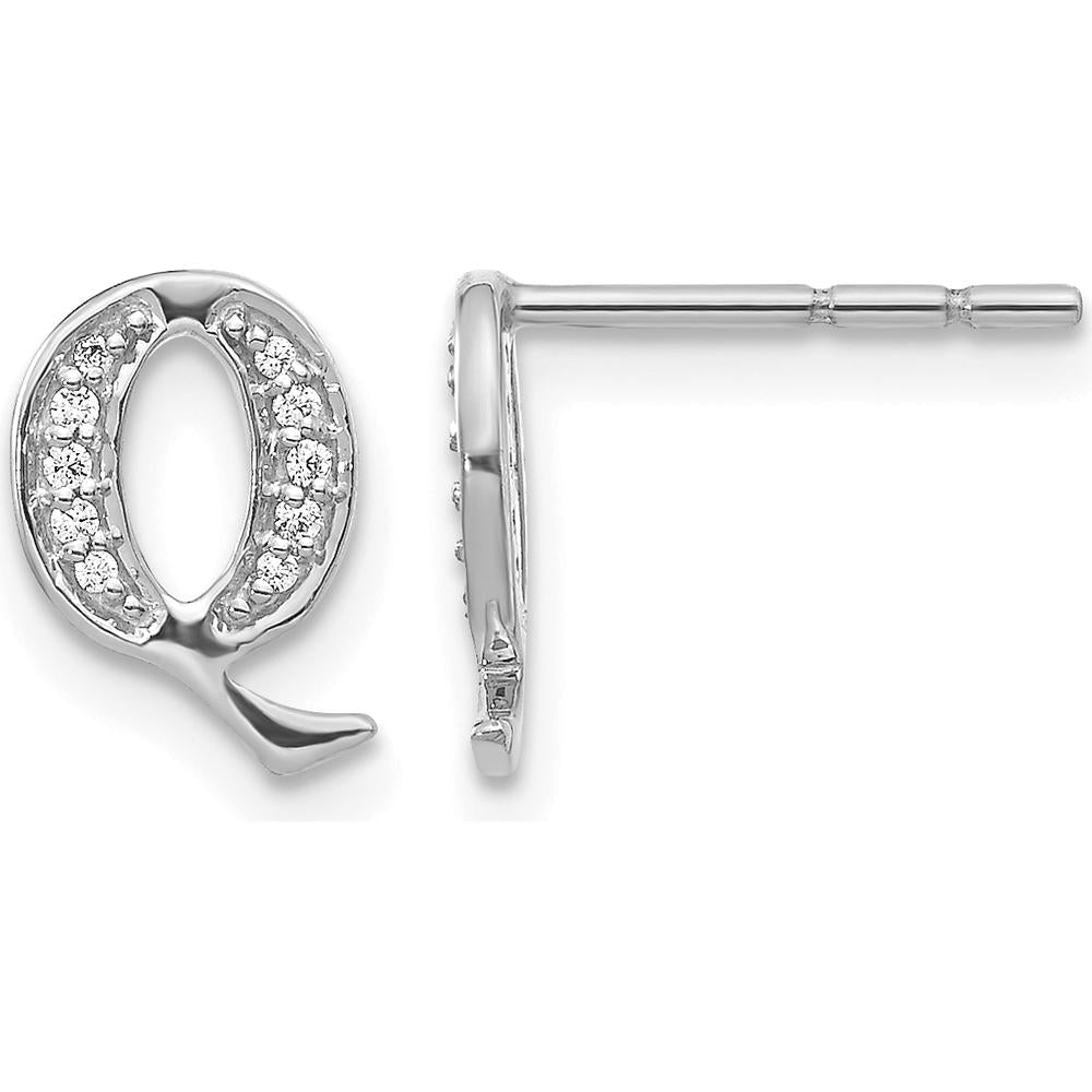 14K White Gold Diamond Initial Q Button Earrings - 0.014 Carats Total Diamond Weight by Monteluci Fine Jewelry