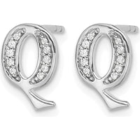 14K White Gold Diamond Initial Q Button Earrings - 0.014 Carats Total Diamond Weight by Monteluci Fine Jewelry