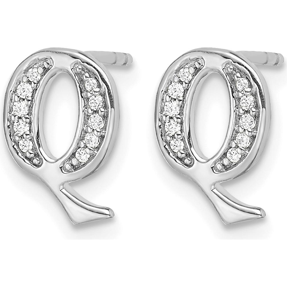 14K White Gold Diamond Initial Q Button Earrings - 0.014 Carats Total Diamond Weight by Monteluci Fine Jewelry