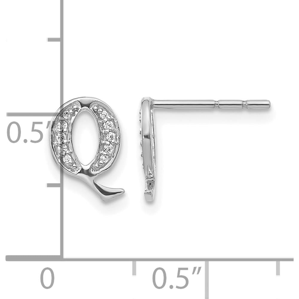 14K White Gold Diamond Initial Q Button Earrings - 0.014 Carats Total Diamond Weight by Monteluci Fine Jewelry