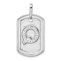 14K White Gold Diamond Initial Q Dog Tag Charm with Polished Finish and Rhodium Plating by Oro Pregiato