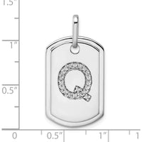 14K White Gold Diamond Initial Q Dog Tag Charm with Polished Finish and Rhodium Plating by Oro Pregiato
