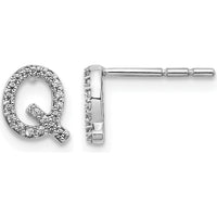 14K White Gold Diamond Initial Q Stud Earrings with Round Diamonds - 0.06 Carats Total Diamond Weight by Monteluci Fine Jewelry