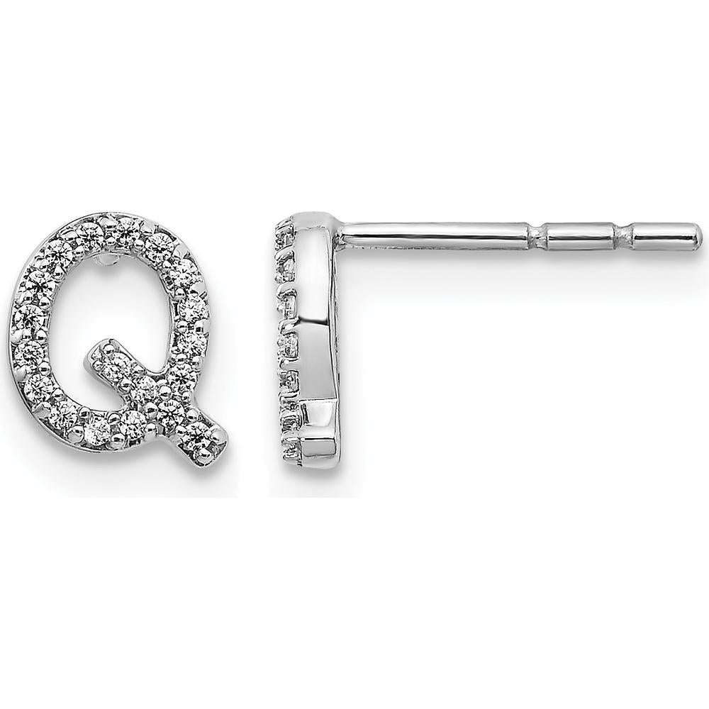 14K White Gold Diamond Initial Q Stud Earrings with Round Diamonds - 0.06 Carats Total Diamond Weight by Monteluci Fine Jewelry