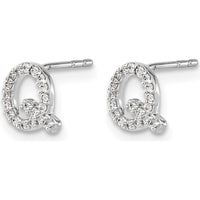 14K White Gold Diamond Initial Q Stud Earrings with Round Diamonds - 0.06 Carats Total Diamond Weight by Monteluci Fine Jewelry