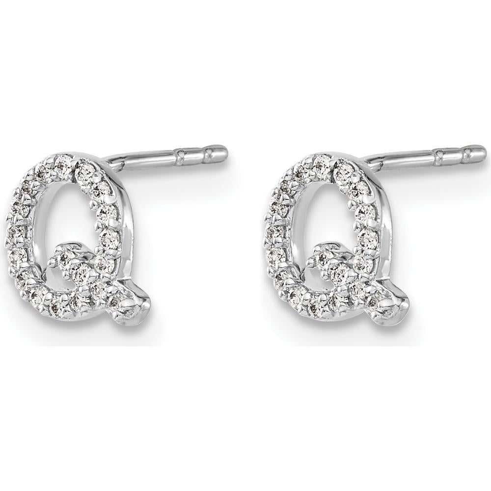 14K White Gold Diamond Initial Q Stud Earrings with Round Diamonds - 0.06 Carats Total Diamond Weight by Monteluci Fine Jewelry