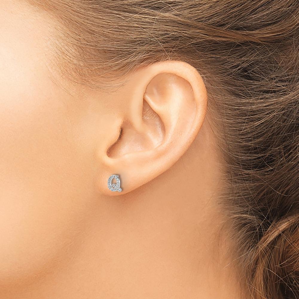 14K White Gold Diamond Initial Q Stud Earrings with Round Diamonds - 0.06 Carats Total Diamond Weight by Monteluci Fine Jewelry