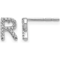 14K White Gold Diamond Initial R Button Earrings - 0.003 Carats Total Diamond Weight by Monteluci Fine Jewelry
