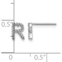 14K White Gold Diamond Initial R Button Earrings - 0.003 Carats Total Diamond Weight by Monteluci Fine Jewelry