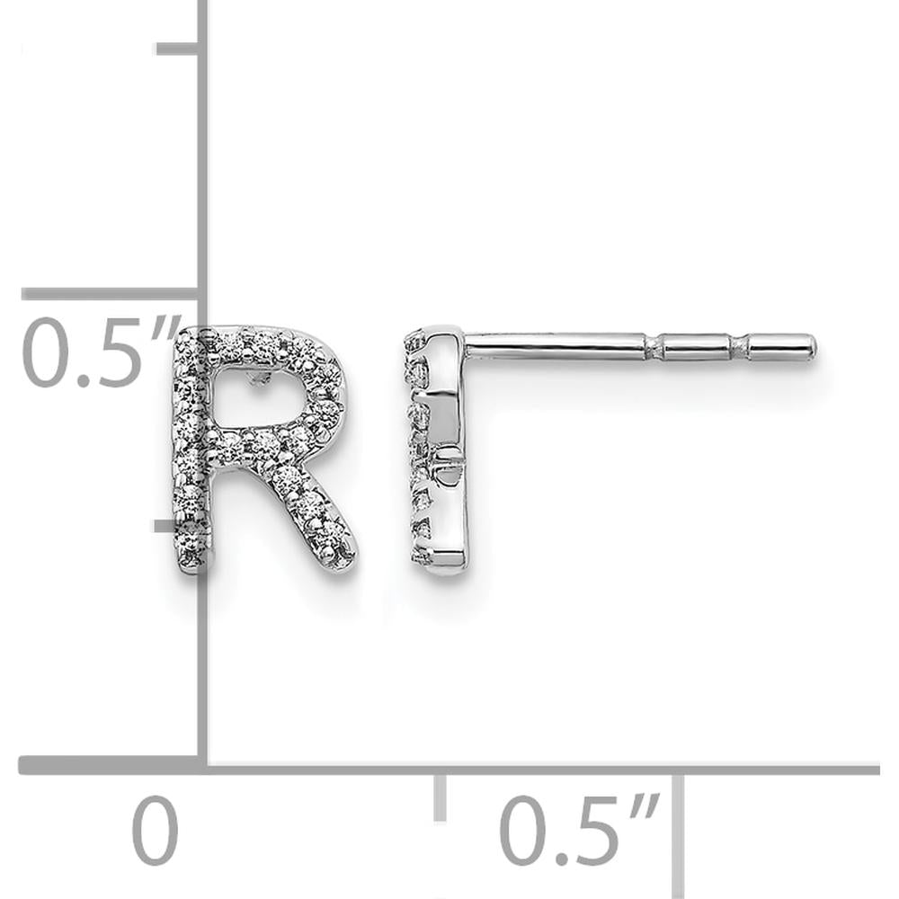 14K White Gold Diamond Initial R Button Earrings - 0.003 Carats Total Diamond Weight by Monteluci Fine Jewelry