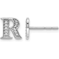 14K White Gold Diamond Initial R Earrings - 0.008 Carats Total Diamond Weight by Monteluci Fine Jewelry
