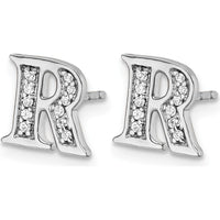 14K White Gold Diamond Initial R Earrings - 0.008 Carats Total Diamond Weight by Monteluci Fine Jewelry