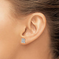 14K White Gold Diamond Initial R Earrings - 0.008 Carats Total Diamond Weight by Monteluci Fine Jewelry