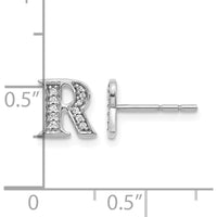 14K White Gold Diamond Initial R Earrings - 0.008 Carats Total Diamond Weight by Monteluci Fine Jewelry