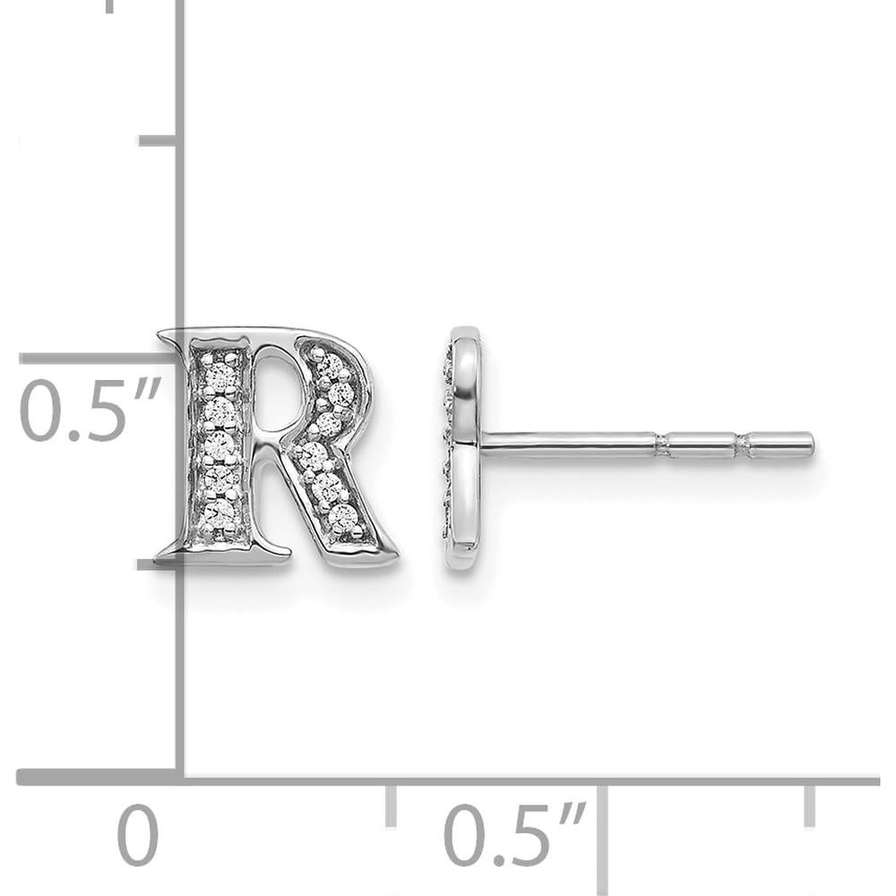 14K White Gold Diamond Initial R Earrings - 0.008 Carats Total Diamond Weight by Monteluci Fine Jewelry