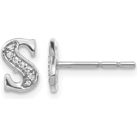 14K White Gold Diamond Initial "S" Button Earrings - 0.014 Carats Total Diamond Weight by Monteluci Fine Jewelry