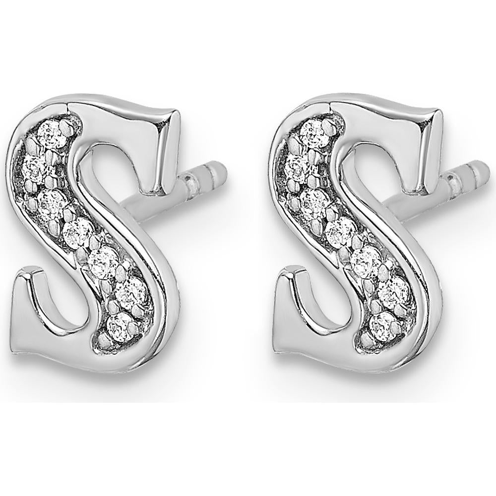 14K White Gold Diamond Initial "S" Button Earrings - 0.014 Carats Total Diamond Weight by Monteluci Fine Jewelry