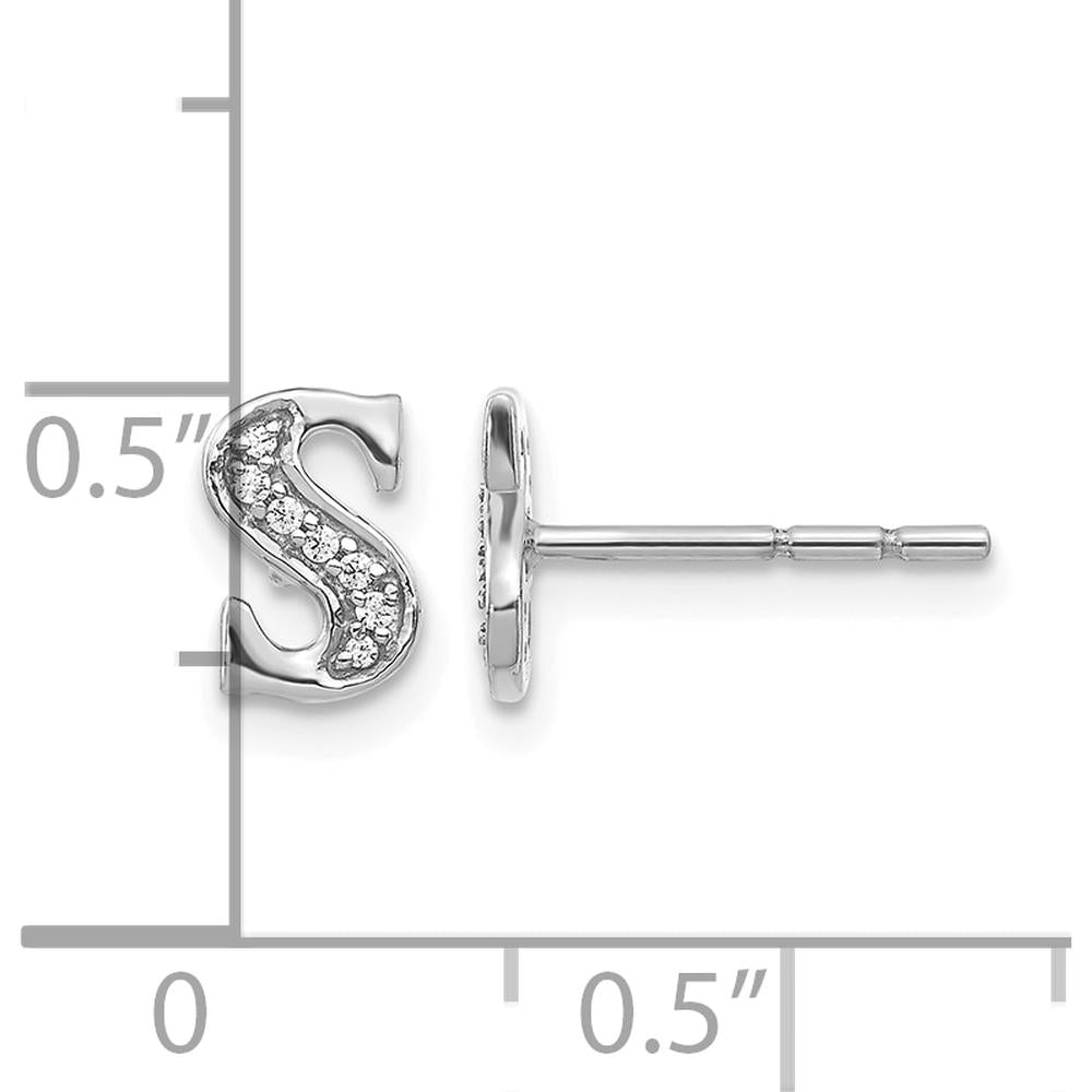 14K White Gold Diamond Initial "S" Button Earrings - 0.014 Carats Total Diamond Weight by Monteluci Fine Jewelry