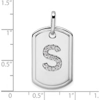 14K White Gold Diamond Initial S Dog Tag Charm with Rhodium Plating by Oro Pregiato