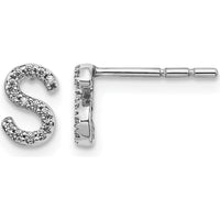 14K White Gold Diamond Initial "S" Earrings with 28 Round Diamonds - 0.003 Carats Total Diamond Weight by Monteluci Fine Jewelry