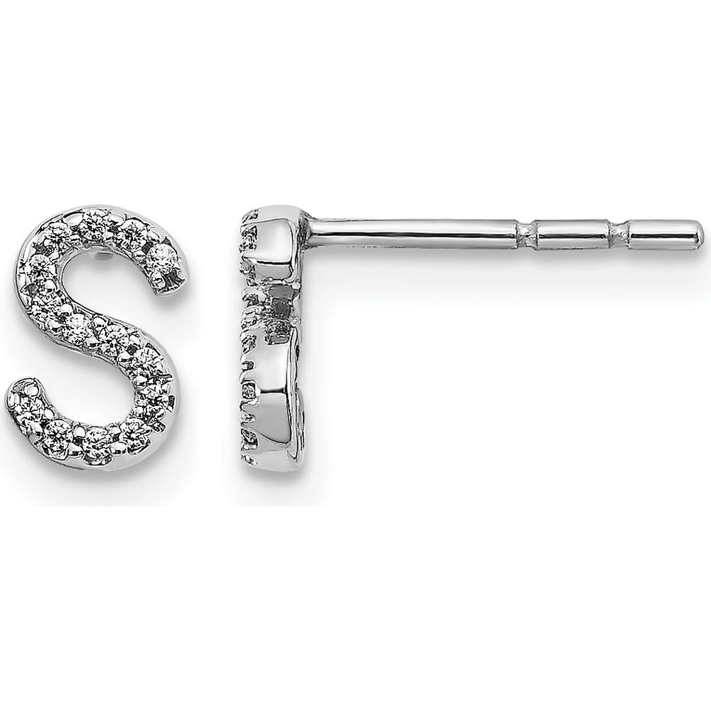 14K White Gold Diamond Initial "S" Earrings with 28 Round Diamonds - 0.003 Carats Total Diamond Weight by Monteluci Fine Jewelry