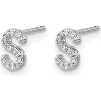 14K White Gold Diamond Initial "S" Earrings with 28 Round Diamonds - 0.003 Carats Total Diamond Weight by Monteluci Fine Jewelry