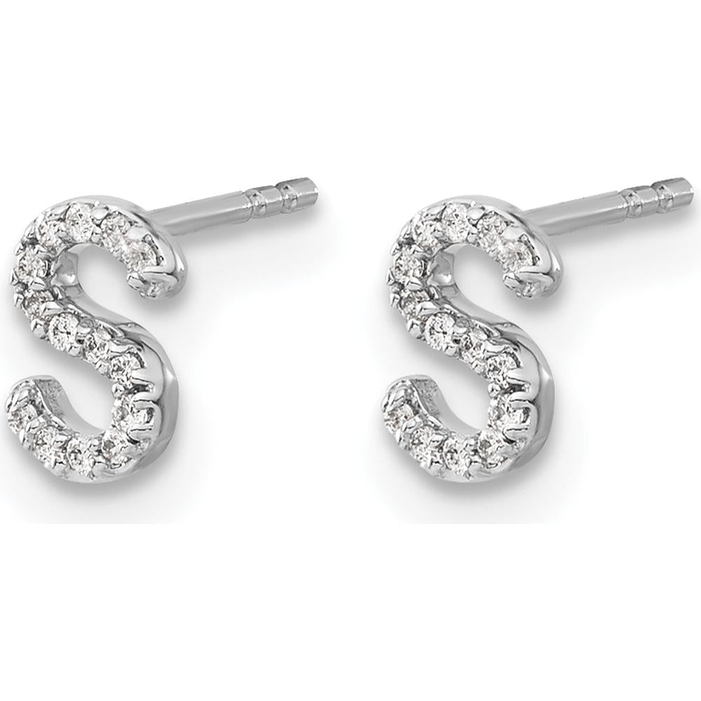 14K White Gold Diamond Initial "S" Earrings with 28 Round Diamonds - 0.003 Carats Total Diamond Weight by Monteluci Fine Jewelry