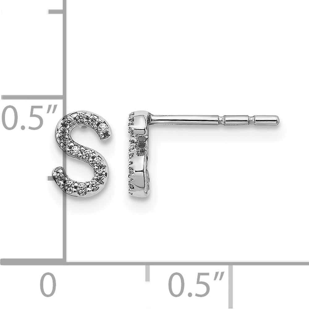 14K White Gold Diamond Initial "S" Earrings with 28 Round Diamonds - 0.003 Carats Total Diamond Weight by Monteluci Fine Jewelry