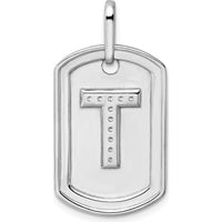 14K White Gold Diamond Initial T Dog Tag Charm - Personalized Pendant with Sparkling Diamonds by Oro Pregiato