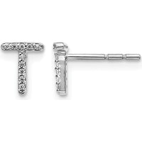 14K White Gold Diamond Initial T Earrings with 20 Round Diamonds - 0.06 Carats Total Diamond Weight by Monteluci Fine Jewelry