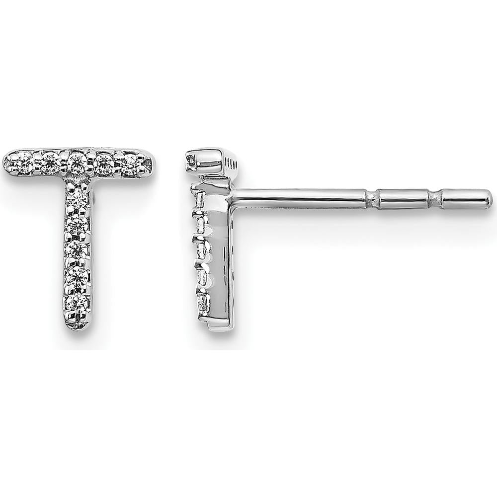 14K White Gold Diamond Initial T Earrings with 20 Round Diamonds - 0.06 Carats Total Diamond Weight by Monteluci Fine Jewelry