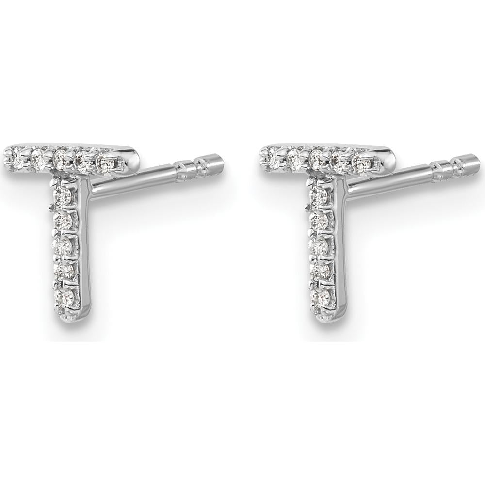 14K White Gold Diamond Initial T Earrings with 20 Round Diamonds - 0.06 Carats Total Diamond Weight by Monteluci Fine Jewelry
