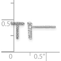 14K White Gold Diamond Initial T Earrings with 20 Round Diamonds - 0.06 Carats Total Diamond Weight by Monteluci Fine Jewelry