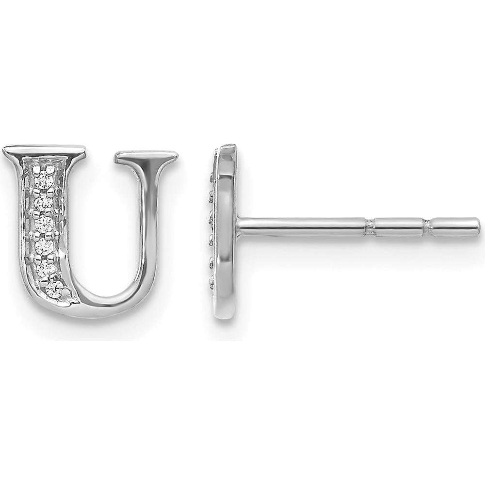 14K White Gold Diamond Initial U Earrings - 0.003 Carats Total Diamond Weight by Monteluci Fine Jewelry
