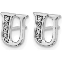 14K White Gold Diamond Initial U Earrings - 0.003 Carats Total Diamond Weight by Monteluci Fine Jewelry