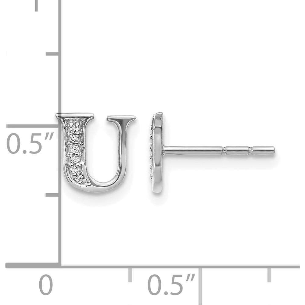 14K White Gold Diamond Initial U Earrings - 0.003 Carats Total Diamond Weight by Monteluci Fine Jewelry